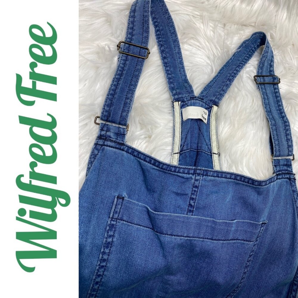 WILFRED FREE VALLETTA RELAXED BLUE DENIM CROPPED OVERALLS DRAWSTRING WAIST LARGE - Picture 7 of 13